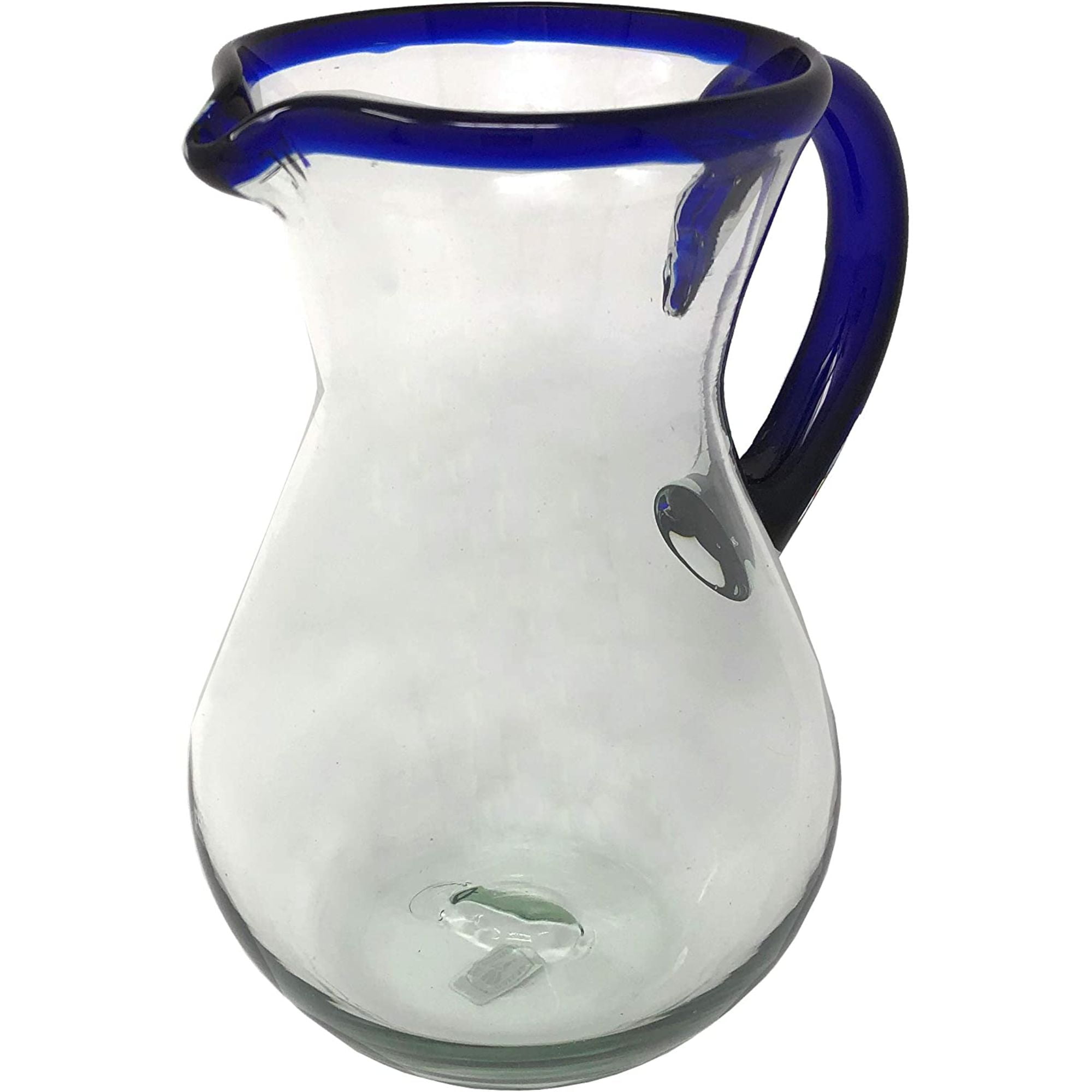 Dos Sueños Dos Suenos Mexican Hand Blown Glass Pitcher - Cobalt Blue Rim and Handle (84 oz)
