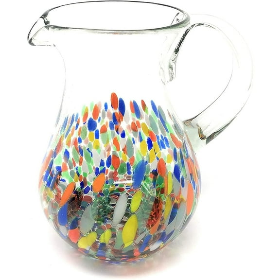 Mexican Hand Blown Glass Pitcher Confetti Carmen Design (84 oz)