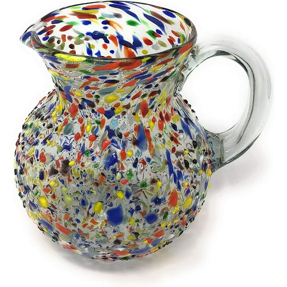 Dos Sueos Dos Suenos Mexican Hand Blown Glass Pitcher - Confetti Rock Design (84 oz)