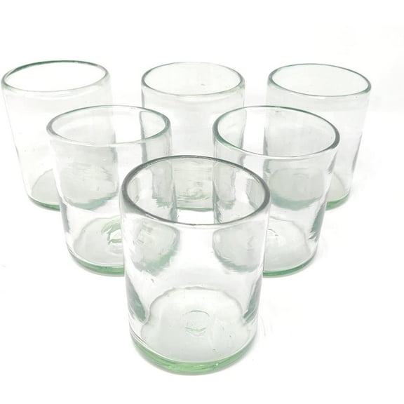 Dos Sueos  Hand Blown Mexican Drinking Glasses - Set of 6 Natural Clear Tumbler Glasses (10 oz each)