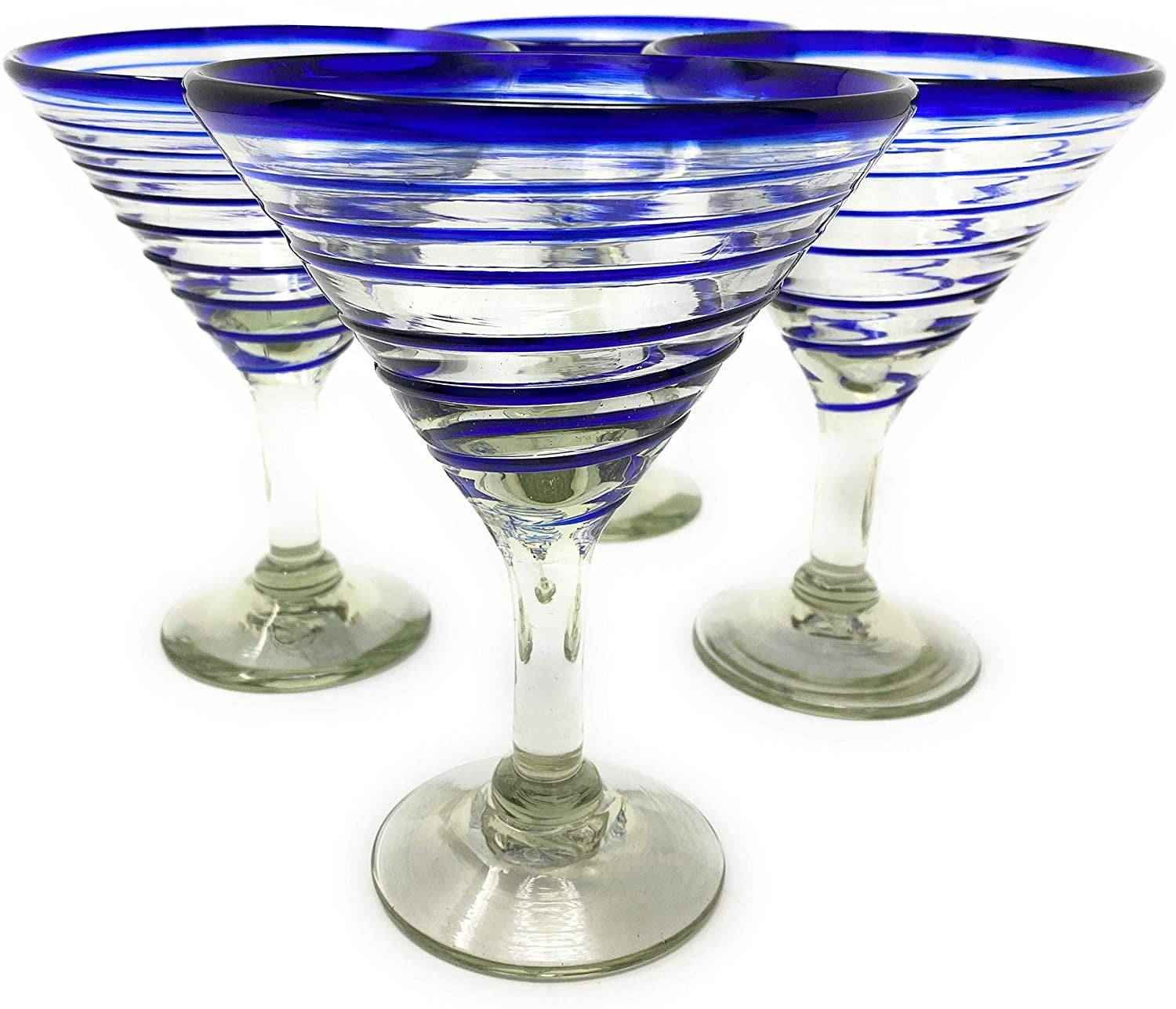 Dos Suenos Mexican Hand Blown Glass - Set of 4 Hand Blown Margarita Glasses  (16 oz) with Aqua Blue Rims - Bed Bath & Beyond - 34866223