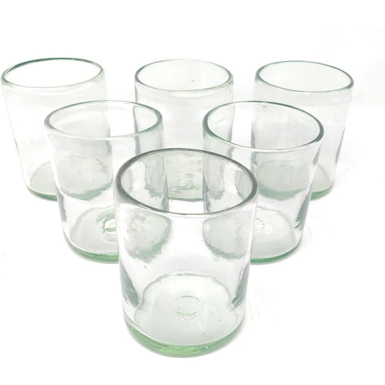 Dos Suenos Hand Blown Mexican Drinking Glasses - Set of 6 Natural Clear Tumbler Glasses (10 oz Each)