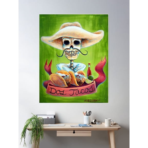 Dos Tacos Poster Wall Art, Modern Wall Decor For Living Room Bedroom, 12x18 UNFRAMED