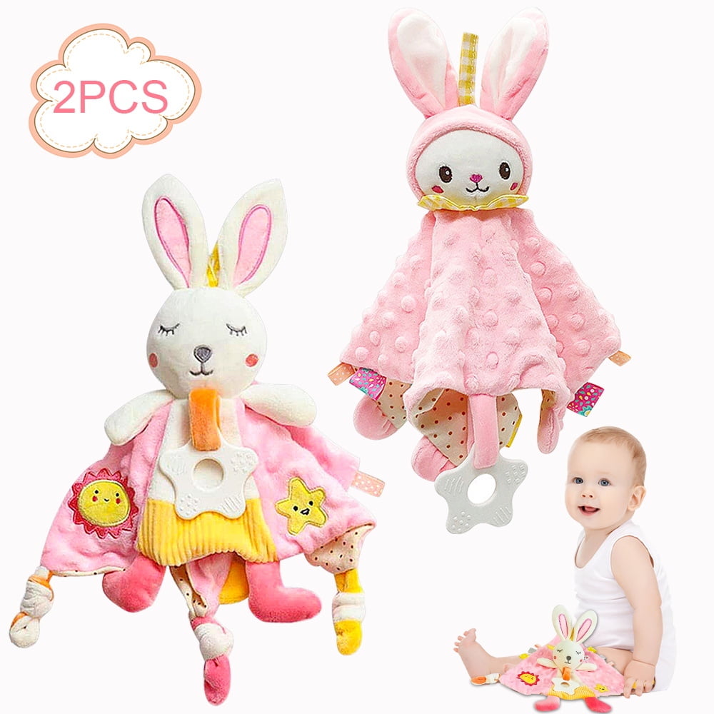 Dosaele 2Pcs Pink Rabbit Baby Security Blanket Soft Minky Dot Fabric ...