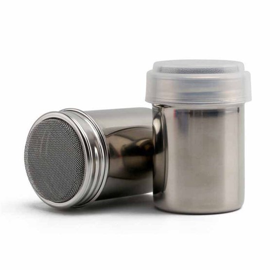 Dosaele 2Pcs Powder Sugar Shaker With Lid Stainless Steel Fine Mesh Shaker Cinnamon Icing Sugar Powder Cocoa Flour Chocolate Coffee Sifter Sprinkler Dredgers for Coffee Cappuccino Latte