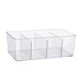 thumbnail image 1 of Dosaele 4 Compartment Clear Plastic Organizer | Rectangular Divided Makeup and Vanity Container | Vertical Use for Eyeshadow Palettes | Round corner design, 1 of 5