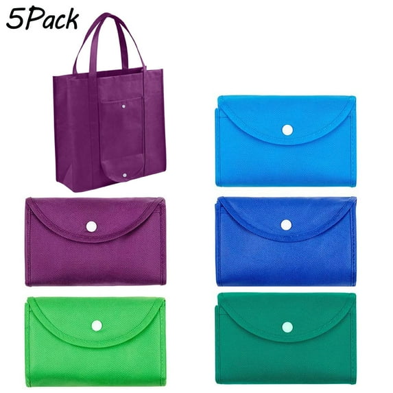 Dosaele 5 Pcs Reusable Grocery Bags Large Shopping Totes, Durable Heavy Duty Easy to Clean,Eco-Friendly Produce Bags with Long Handle for Groceries (5 Assorted Colors )