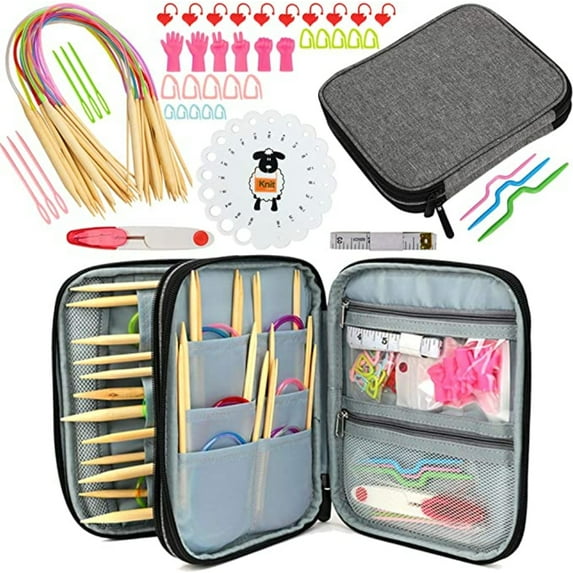 Dosaele 62 Pcs Bamboo Circular Needles Set for Beginners, 18 Pairs Wired Circular Needles for Knitting Yarn Flat Round Projects, Knitting and Crochet Supplies with Case, 24 Inch Sweater Needle