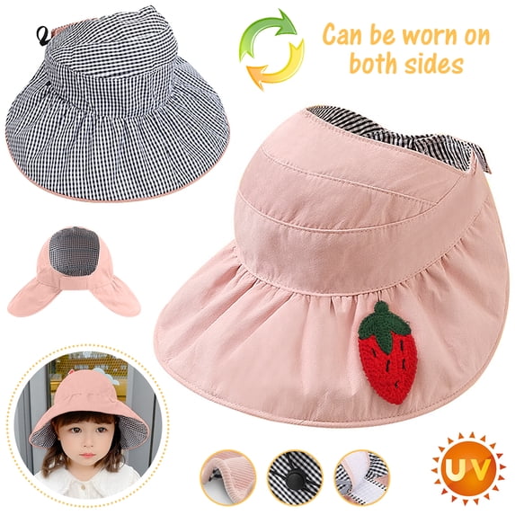 Dosaele Kids Sun Hat, UPF 50+UV Sun Protection Hats, Double Sides Wide Brim Breathable Bucket Hat, Adjustable Summer Outdoor Beach Play Hat for 3-8 Years Old Kids, Pink