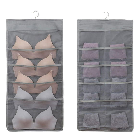 Dosaele Closet Hanging Organizer with Mesh Pockets & Rotating Metal Hanger,Dual Sided Wall Shelf Wardrobe Storage Bags,Oxford Cloth Space Saver Bag for Bra Underwear Underpants Socks