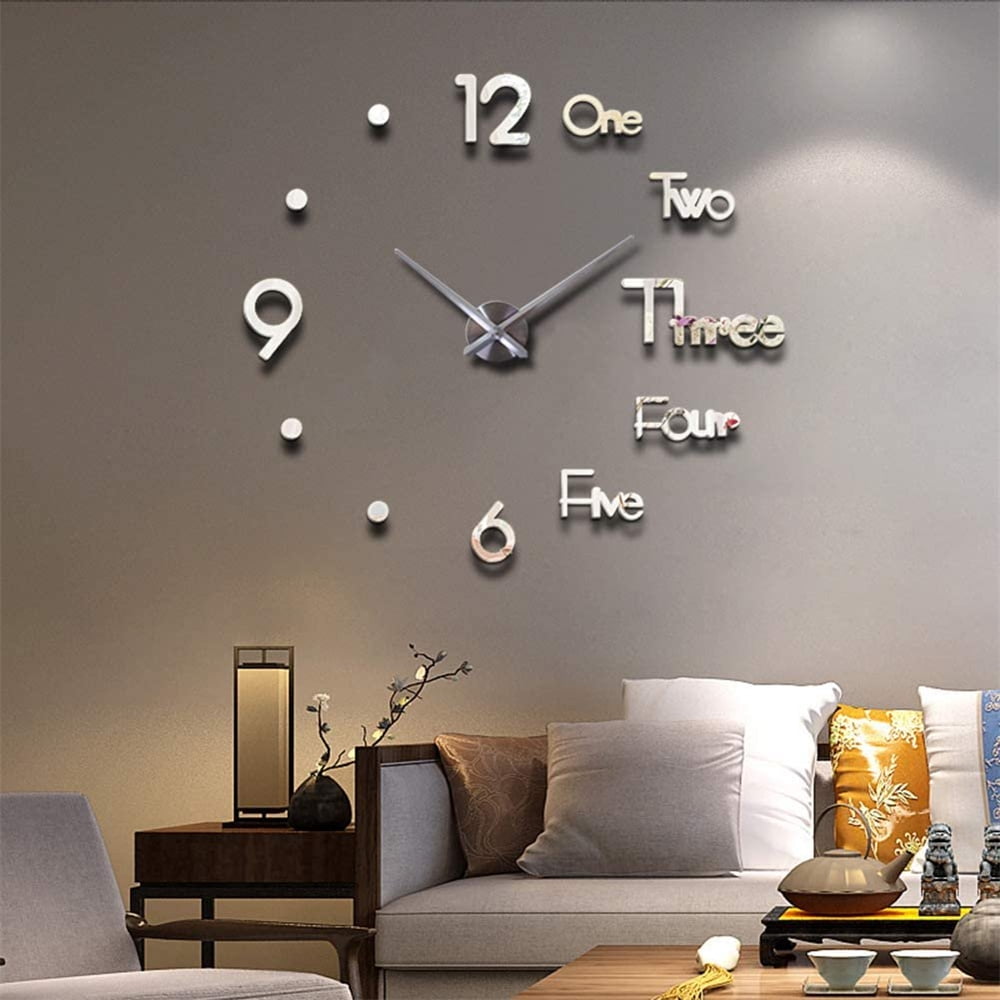 Dosaele DIY Wall Clock, 3D Mirror Stickers Large Wall Clock Frameless