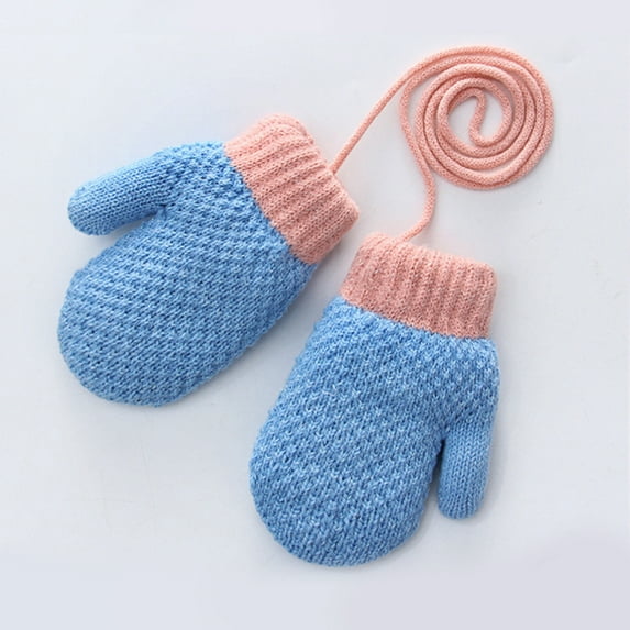 Dosaele New Arrival Winter Baby Boys Girls Knitted Gloves Warm Full Finger Mittens Gloves with Rope For Children Toddler Kids 1-3Years