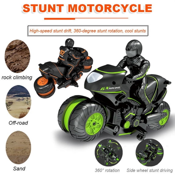 Dosaele RC Stunt Car with Extra Batteries, Remote Control Motorcycle Stunt Power Wheel Motorcycle Car - 2.4 GHz High Speed, 360° Spinning Action Drift Racing Motorcycle for Boys Girls 5-12 Years Kids