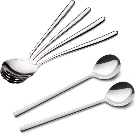 Dosaele Spoons, 8 Pieces Stainless Steel Korean Spoons,17cm Soup Spoons,Korean Spoons with Long Handles,Rice Spoon,Asian Soup Spoon for Home, Kitchen or Restaurant