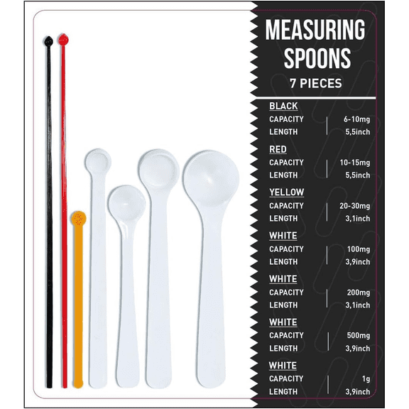 Dosing spoon milligram measuring spoons set of 7 exact dosing from 6 mg to 1g