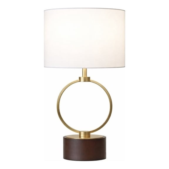 Doskin Brass Circle Metal Table Lamp with White Shade