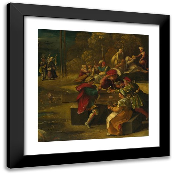 Dosso Dossi 12x12 Black Modern Framed Museum Art Print Titled - A Scene from Virgil's Aeneid, from Alfonso I D’Este's Frieze in the ‘Camerino D’Alabastro-