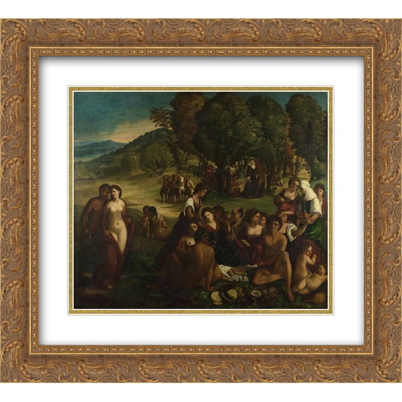 Dosso Dossi 2x Matted 22x20 Gold Ornate Framed Art Print 'A Bacchanal'