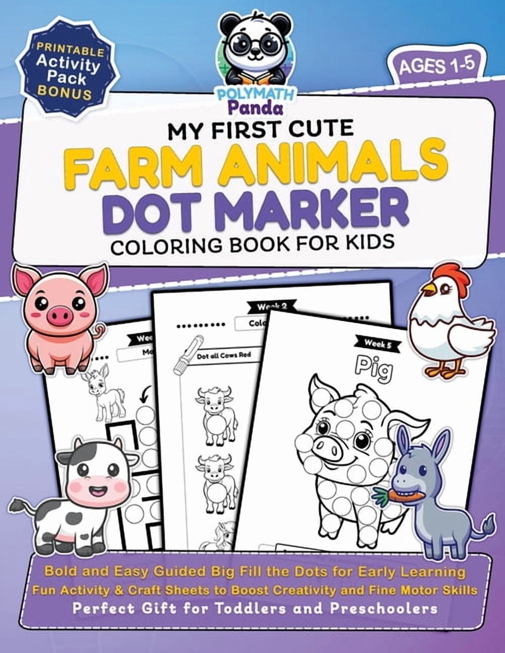 Dot Art Coloring for Kids My First Cute Farm Animals Dot Marker ...