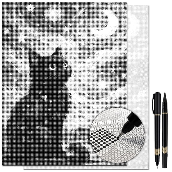 On The Dot Art Dot Painting Kit for Adults| Black Cat & Moon 13x17 Canvas with Dual-Tip Marker | Relaxing Art Activity, Easier Alternative to Diamond Painting | No Tiny Pieces, No Mess