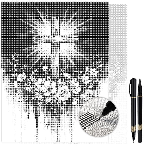 On The Dot Art Dot Painting Kit for Adults| Christian Cross 13x17 Canvas with Dual Tip Marker | Relaxing Activity Alternative to Diamond Painting | No Tiny Pieces No Mess Floral Faith Frameable Gift