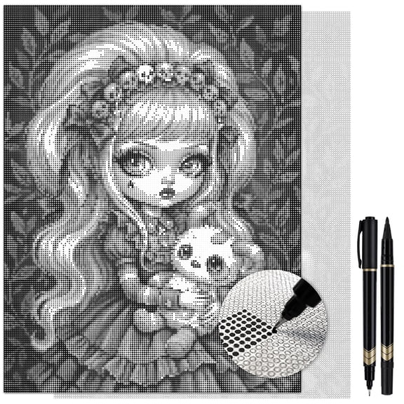 On The Dot Art Dot Painting Kit for Adults|Gothic Doll Girl 13x17 Canvas w/Dual Tip Marker|Relaxing Activity Alternative to Diamond Painting|No Tiny Pieces No Mess Cute Dark Aesthetic Frameable Gift