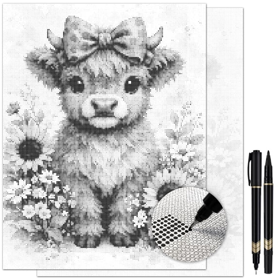 On The Dot Art Dot Painting Kit for Adults| Highland Cow 13x17 Canvas with Dual-Tip Marker | Relaxing Art Activity, Easier Alternative to Diamond Painting | No Tiny Pieces, No Mess