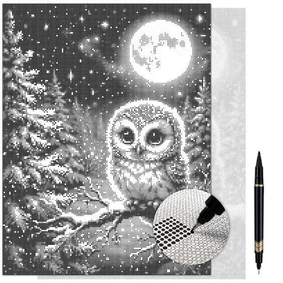On The Dot Art Dot Painting Kit for Adults Moonlight Guardian Owl 13x17 Canvas with Dual Tip Marker Easier Alternative to Diamond Painting No Tiny Pieces No Mess Relaxing Gift