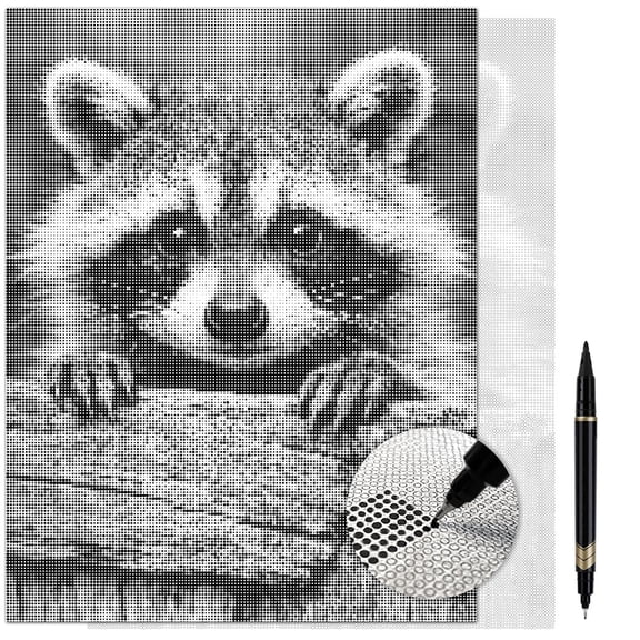 On The Dot Art  Dot Painting Kit for Adults| Raccoon 13x17 Canvas with Dual-Tip Marker | Relaxing Art Activity, Easier Alternative to Diamond Painting | No Tiny Pieces, No Mess