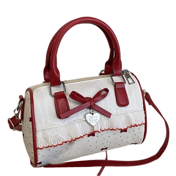 Dot Bowknot Design Handbag Adjustable Shoulder Strap Lightweight PU Crossbody Bag For Women Daily Essential