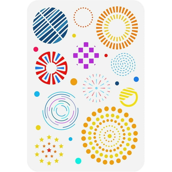 Dot Circular Stencil 11.7x8.3 inch Mandala Dot Painting Stencil Plastic Flowers Circle Stars Patterns Template Reusable DIY Craft Template for Painting on Wood Paper Floor Wall Multi-color