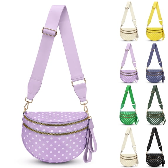Dot Crossbody Bag, Purse for Women Bum Bag Fanny Packs Belt Bag Sling Bag with Shoulder Strap Durable Nylon Crossbody Bags,Light Purple
