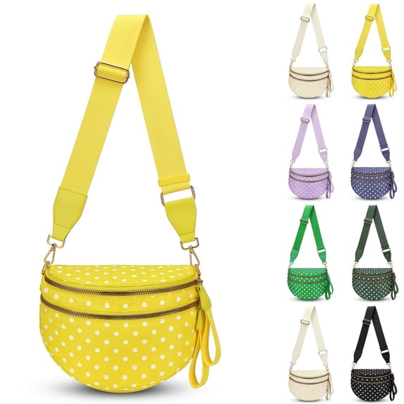 Dot Crossbody Bag, Purse for Women Bum Bag Fanny Packs Belt Bag Sling Bag with Shoulder Strap Durable Nylon Crossbody Bags,Yellow