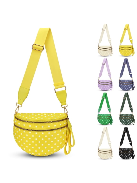 Dot Crossbody Bag, Purse for Women Bum Bag Fanny Packs Belt Bag Sling Bag with Shoulder Strap Durable Nylon Crossbody Bags,Yellow