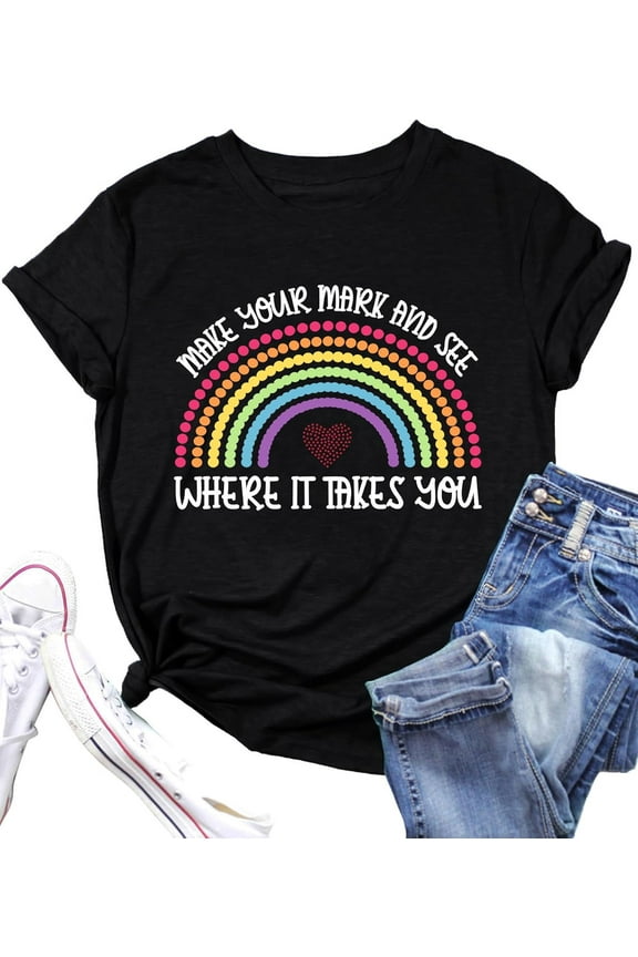 Dot Day Shirt: Women Make Your Mark International Dot Day Shirts Dot Day Rainbow Graphic Tees Short Sleeve Tops
