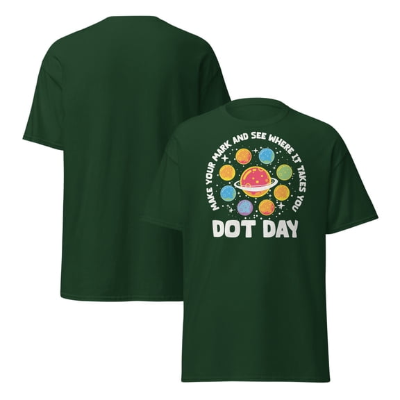 Dot Day T-Shirt, Planet Design, International Dot Day (Forest Green, XL)