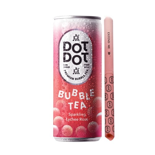 Dot Dot Sparkling Lychee Rose Bubble Tea 250ml, British Import (Pack of 6)