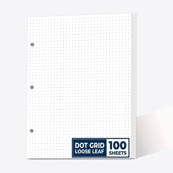 Dot Grid Loose Leaf Paper, 8 x 11 Inch - 100 Sheets 3 Hole Punched Dotted Paper for Binders, Bullet Journaling, Note Taking & Planning
