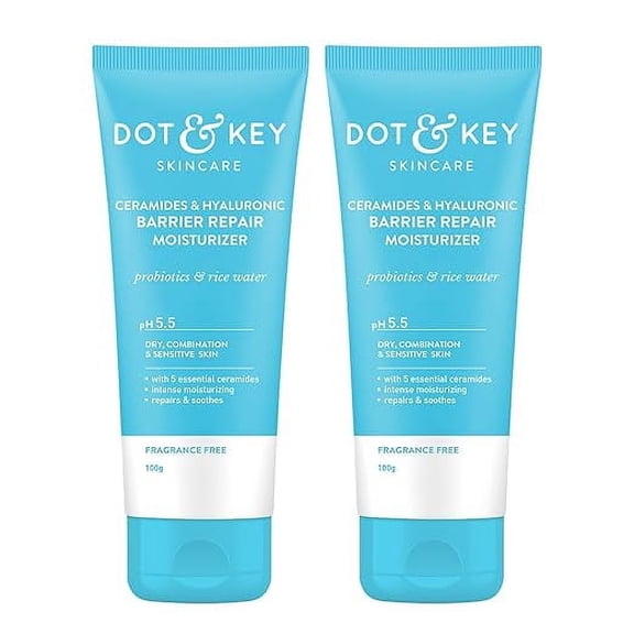 Dot & Key Ceramides Moisturizer (Pack of 2, 100 gms each) with Hyaluronic for Intense Moisturizing | With Probiotic & Rice Water I Barrier Repair Cream | For Dry Skin, Normal Skin & Sensitive Skin