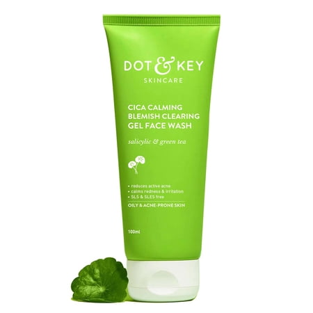 Dot & Key Cica Face Wash For Acne Prone Skin, 2% Salicylic Acid Face Wash With Green Tea For Oily & Sensitive Skin Sulphate Free Face Wash For Men & Women Oil Control Face Wash With Zinc 100 Ml