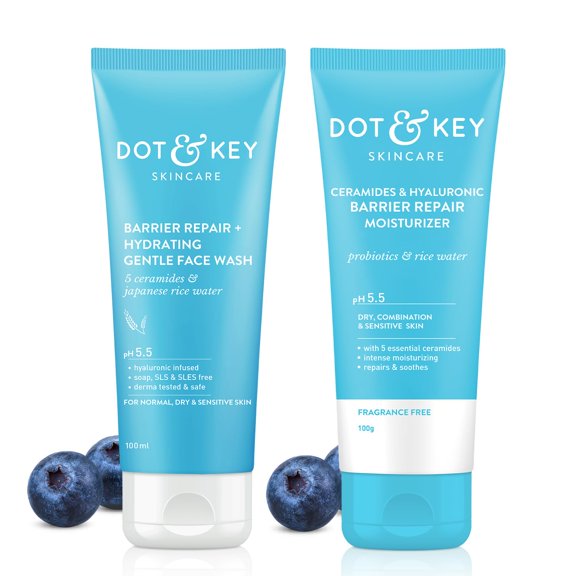 Dot & Key Skin Barrier Repair Combo | Face Wash 100 Ml & Face Moisturizer 100G | Daily Skin Care Routine For Dry, Flaky & Sensitive Skin | Non Drying Face Wash & Intense Skin Moist