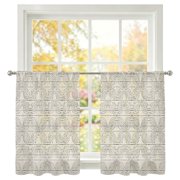 Dot Line Sheer Curtains 45 Inches Long, Abstract Minimalist Cream Interlace Circle Grid Light Filtering Sheer Window Curtains Drapes for Living Room Bedroom 2 Panels Set