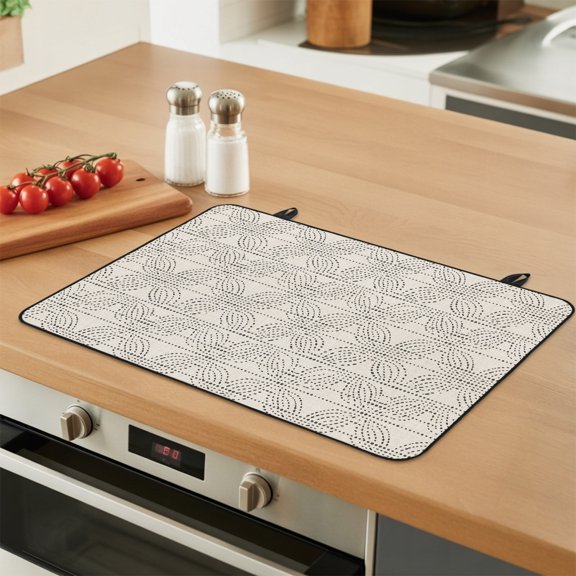 Dot Line Stove Top Cover for Electric Stove Abstract Minimalist Cream Interlace Circle Grid Heat Insulation Stove Mat for Glass Top Flat Cooktop Countertop Protector Dish Drying Mat 36"x21"