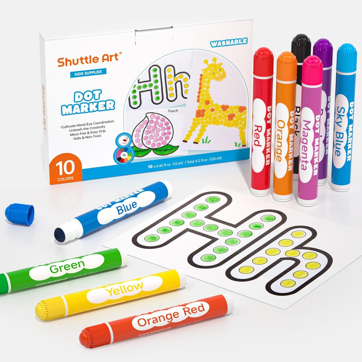Dot Markers, 10 Colors Washable Markers for Toddlers,Bingo Daubers