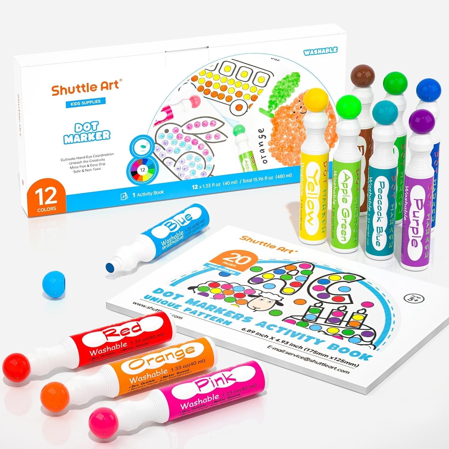 U.S. Art Supply Crazy Dots Markers Washable Water-Based Safe