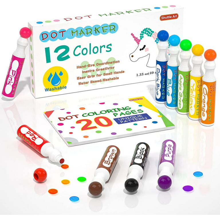Washable Dot Markers for Toddlers Kids Preschool, 10 Colors 2 oz