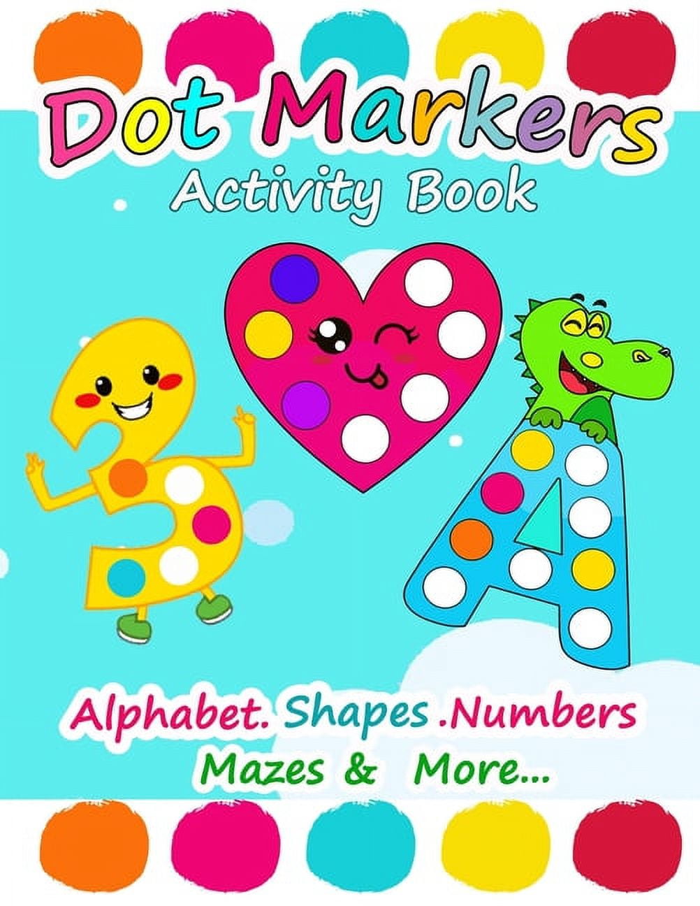 Arteza Kids Dot Markers 75ml, Alphabet/Numbers/Shapes Book, 7 Pieces