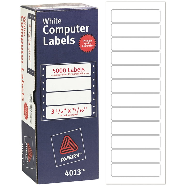 Dot Matrix Printer Mailing Labels, Pin-Fed Printers, 0.94 x 3.5, White, 5,000/Box Dot Matrix Printer Mailing Labels, Pin-Fed Printers, 0.94 x 3.5, White, 5,000/Box