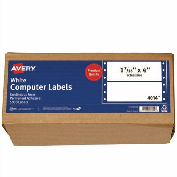 Dot Matrix Printer Mailing Labels, Pin-Fed Printers, 1.44 X 4, White, 5,000/box | Bundle of 2