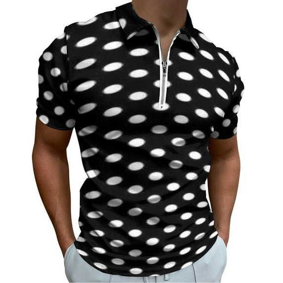 Dot Pattern Black White Men Zipper T-shirt Summer Casual Short Sleeve T-shirt Top